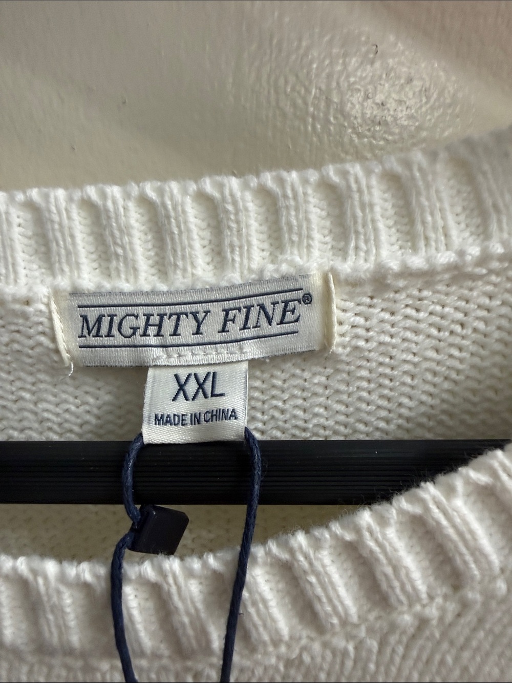 Mighty Fine White Crewneck Sweater with American Flag Patch 4th of July - Picture 3 of 7